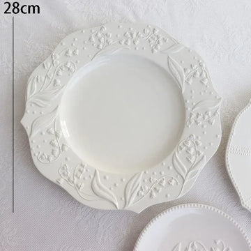 Lily of The Valley Ceramic Plate American Embossed Cake Dessert Dish European Modern Flower Relief Lace Dinner Plates Tableware